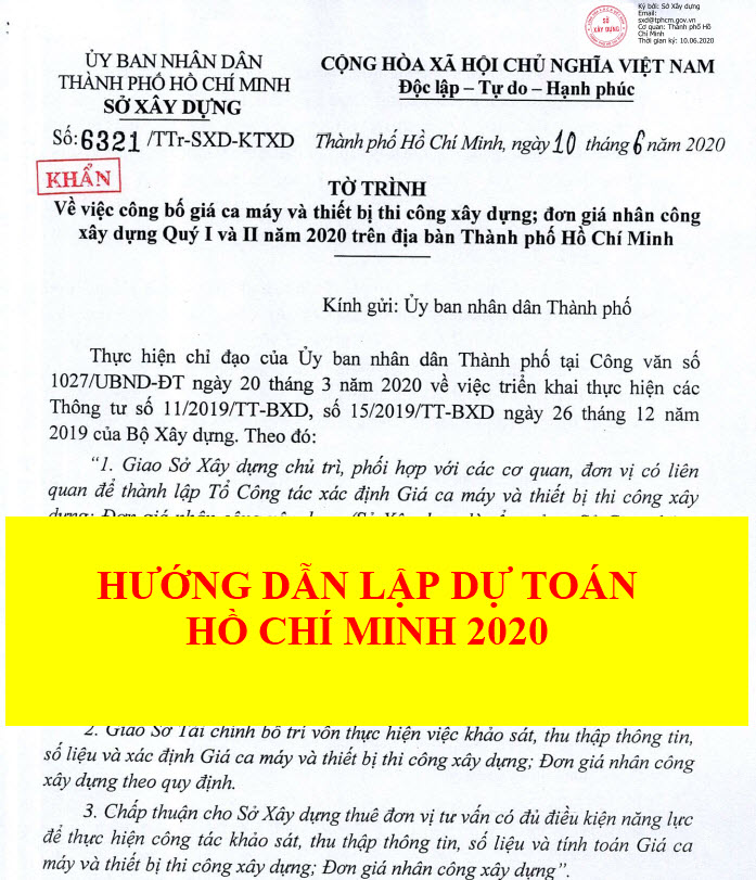 Hướng dẫn lập dự toán Hồ Chí Minh 2020 theo tờ trình 6321 ngày 10 tháng 6 năm 2020